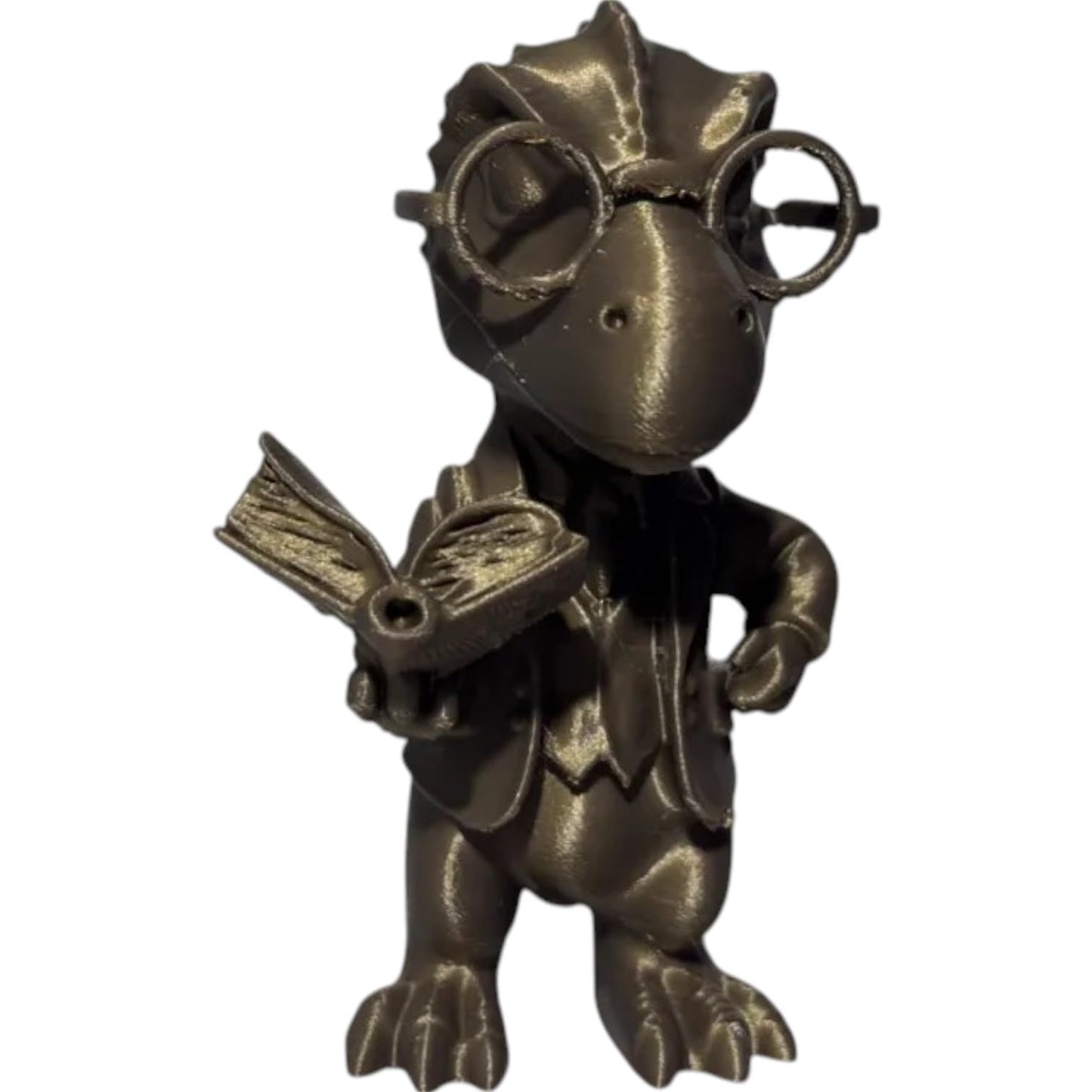 Professor Rex Figurine – Scholarly Dinosaur Statue with Glasses and Book for Desk or Shelf Display – 3D Printed in Canada