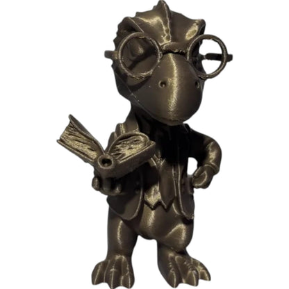 Professor Rex Figurine – Scholarly Dinosaur Statue with Glasses and Book for Desk or Shelf Display – 3D Printed in Canada