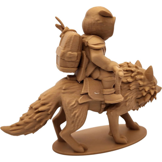The Wolf Rider Owl Figurine – Fantasy Owl Mounted on Wolf with Pack & Gear – Owls & Dragons Collection – Paintable Display Miniature – 3D Printed in Canada