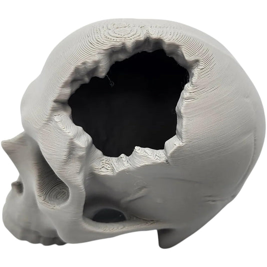 Major Headache Skull Miniature – Cracked Skull Display Prop with Hollow Interior for Gothic Decor, RPG Terrain & Halloween Themes – 3D Printed in Canada