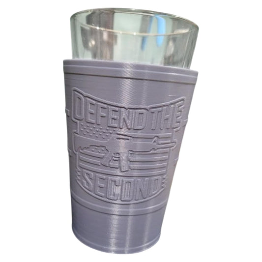 “Defend the Second” Pint Glass Holder Sleeve – Patriotic 2A Drinkware Accessory with Raised Design – 3D Printed in Canada