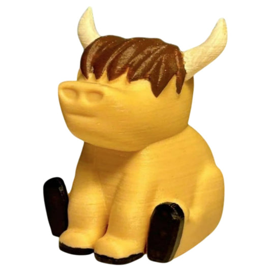 Highland Cow Mini Farm Animal – Cute Collectible Figurine for Shelf Display, Desk Décor & Cow Lovers – 3D Printed in Canada