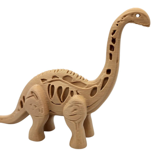 Wood-Carved Brachiosaurus Figurine – Decorative Dinosaur Skeleton Statue with Long Neck & Fossil Aesthetic – 3D Printed in Canada