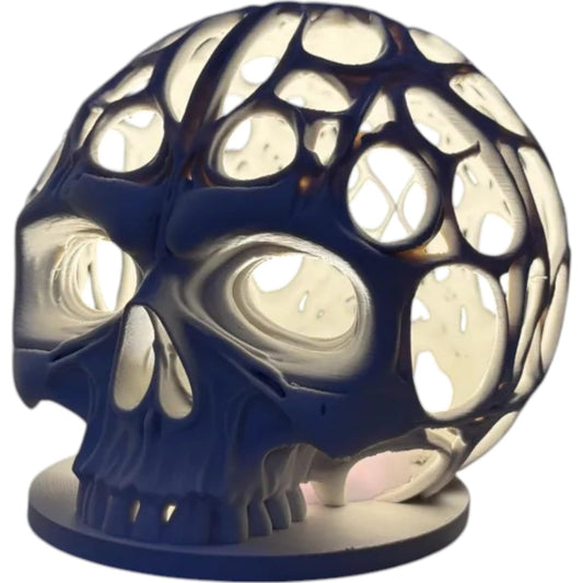 Ethereal Voronoi Skull Lamp – Gothic Ambient Night Light for Desk or Shelf Display – 3D Printed in Canada