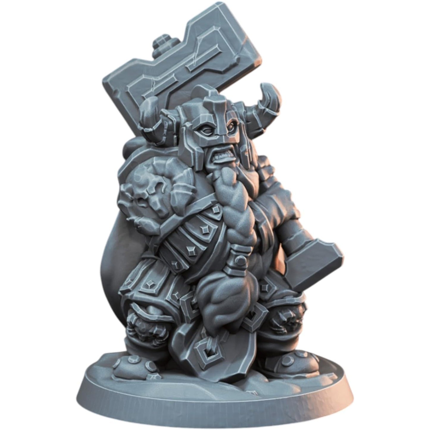 Armored Dwarf Male Champion with Massive Battle Hammer Miniature for Fantasy Tabletop RPG, Wargaming Armies & Collectible Displays – 3D Printed in Canada