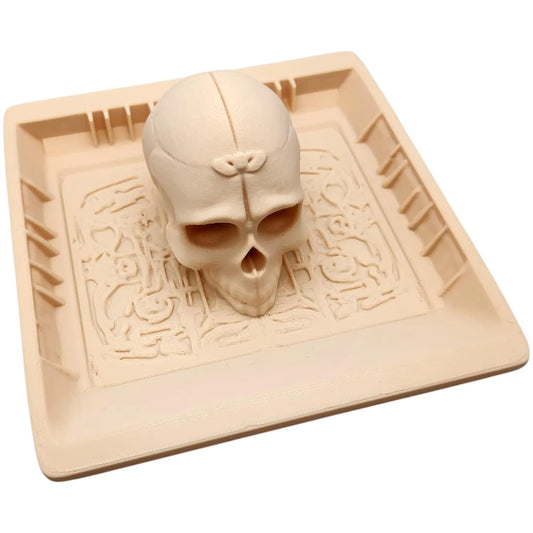 Skull Catch-All Tray – Gothic Desk Organizer with 3D Skull Accent for Keys, Coins, Dice, or Jewelry – 3D Printed in Canada