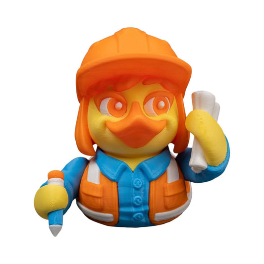 Duckgineer (Female) Figurine – Construction-Themed Car Dashboard & Desk Decor – Engineering Collectible – 3D Printed in Canada