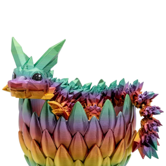 Baby Crystal Dragon in Egg – Articulated Fantasy Desk Fidget for Teens & Adults – Stress Relief & Collectible – 3D Printed in Canada