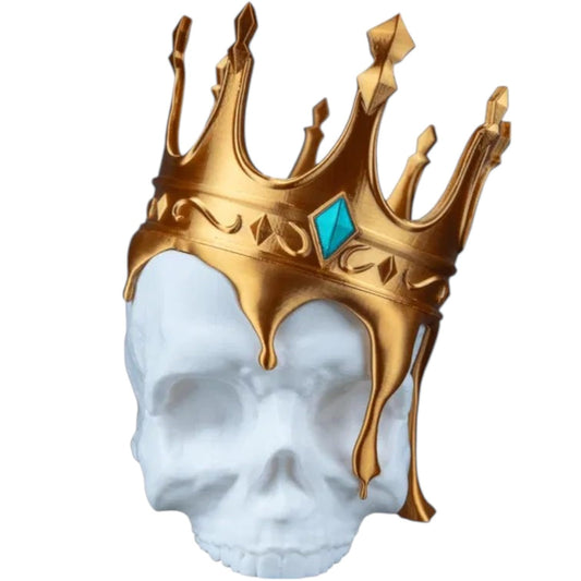 Fallen King Skull with Crown – Paintable 3D Printed Gothic Skull Décor for DIY, Crafts, Display or Halloween – Decorative Collectible for Teens and Adults – 3D Printed in Canada