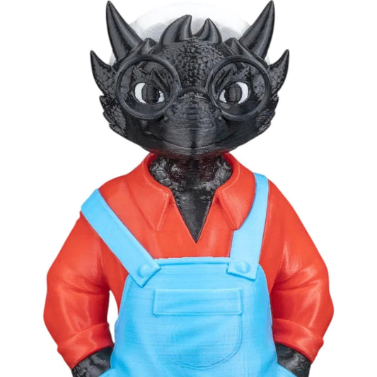 Khar’loseth “Carlos” Urban Kaiju Figurine – 3D Printed Monster in Overalls with Cap – Designer Shelf Display for Collectors, Teens & Adults – 3D Printed in Canada