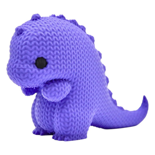 Knitted Dinosaur Figurine – Cozy Faux-Stitched Dino Sculpture with Curled Tail and Big Eyes – 3D Printed in Canada