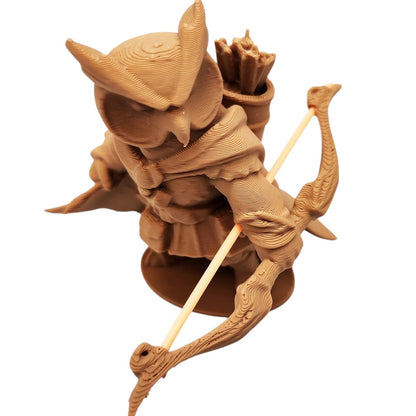 The Ranger Owl Figurine – Fantasy Owl Archer with Bow, Cloak & Quiver – Owls & Dragons Collection – Paintable Display Miniature – 3D Printed in Canada