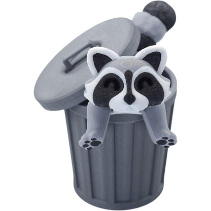 Articulated Trash Panda Raccoon Figurine with Trash Can – 3D Printed in Canada