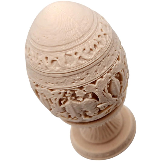 Ornate Easter Egg Sculpture – Decorative Egg on Pedestal with Intricate Filigree for Spring Decor, Collectors, or Display – 3D Printed in Canada