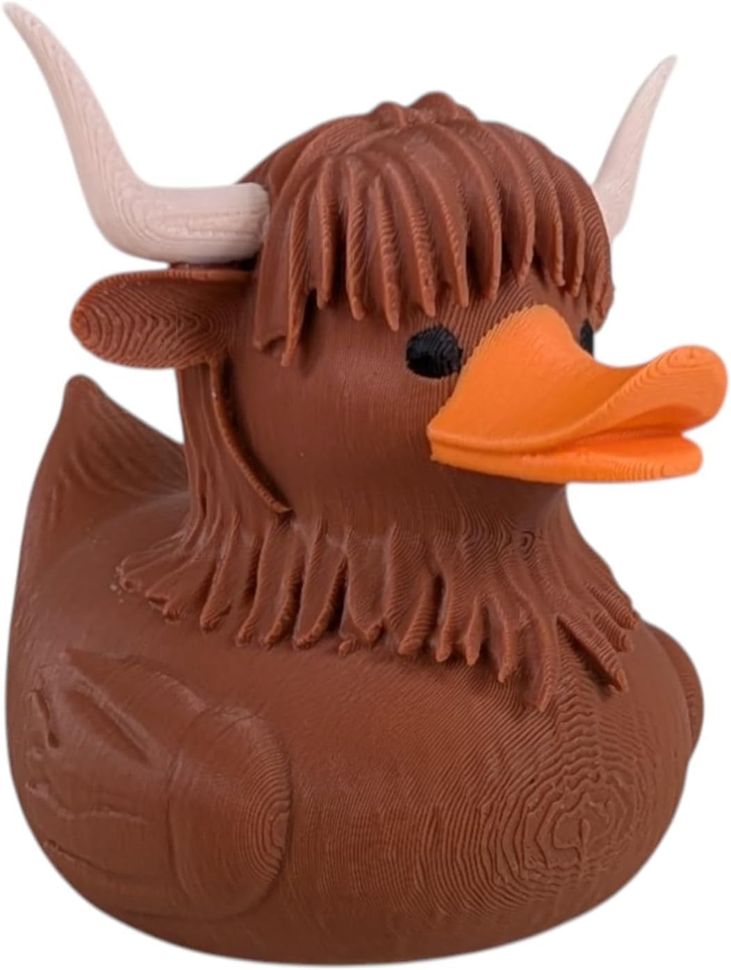 Highland Cow Duck Figurine – Off-Road Rubber Duck for Duck Duck 4x4, Cruise Ship Hiding, Dashboard Collectible, Vehicle Ducks, Collectible Display – 3D Printed in Canada