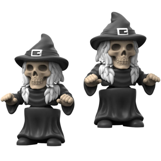 Skeleton Witch Figurine – Poseable Halloween Collectible with Skull Face, Witch Hat & Cloak – Spooky Shelf or Desk Display Figure – 3D Printed in Canada