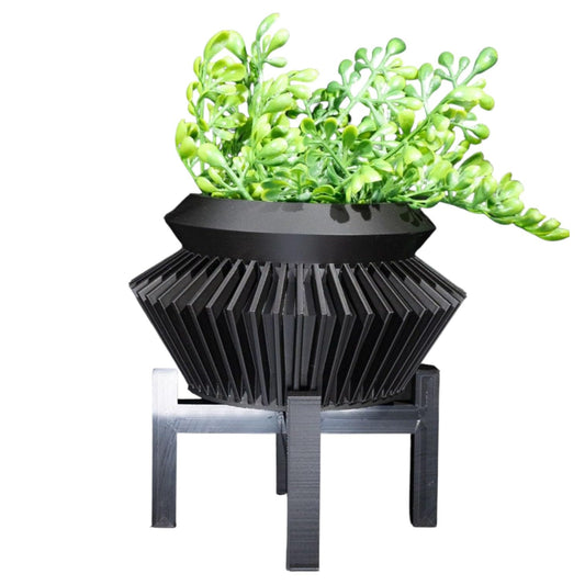 Quano Planter - Modern Geometric Planter Pot with Stand – Decorative Indoor Plant Holder for Succulents, Cacti & Faux Plants – Sleek Black Minimalist Design – 3D Printed in Canada