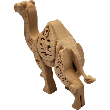 Wood-Carved Style Camel Figurine – Decorative Animal Sculpture with Intricate Cutout Detailing – 3D Printed in Canada