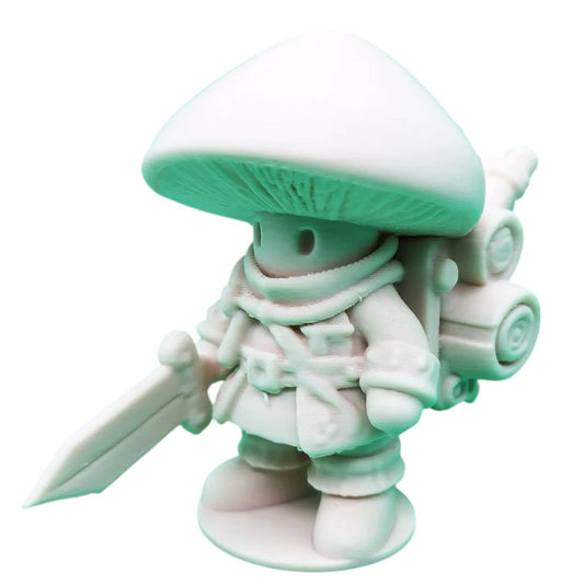 Toadstool Adventurer Figurine – Shooms Collection Fantasy Miniature | Mushroom Hero Statue with Sword and Pack for Desk, Shelf, or Gifting – 3D Printed in Canada