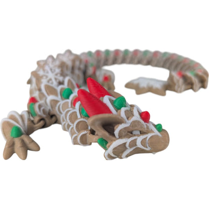 Gingerbread Articulating Dragon – Festive 3D Printed Figurine for Teens and Adults – Holiday Desk Accessory for Stress Relief and Collection – 3D Printed in Canada