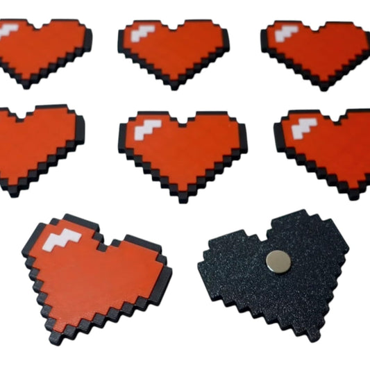 Pixel Heart Magnets – 8-Bit Style Red Hearts with Strong Hold for Fridge, Whiteboard, or Locker – Gamer Decor (Pack of 4) – 3D Printed in Canada