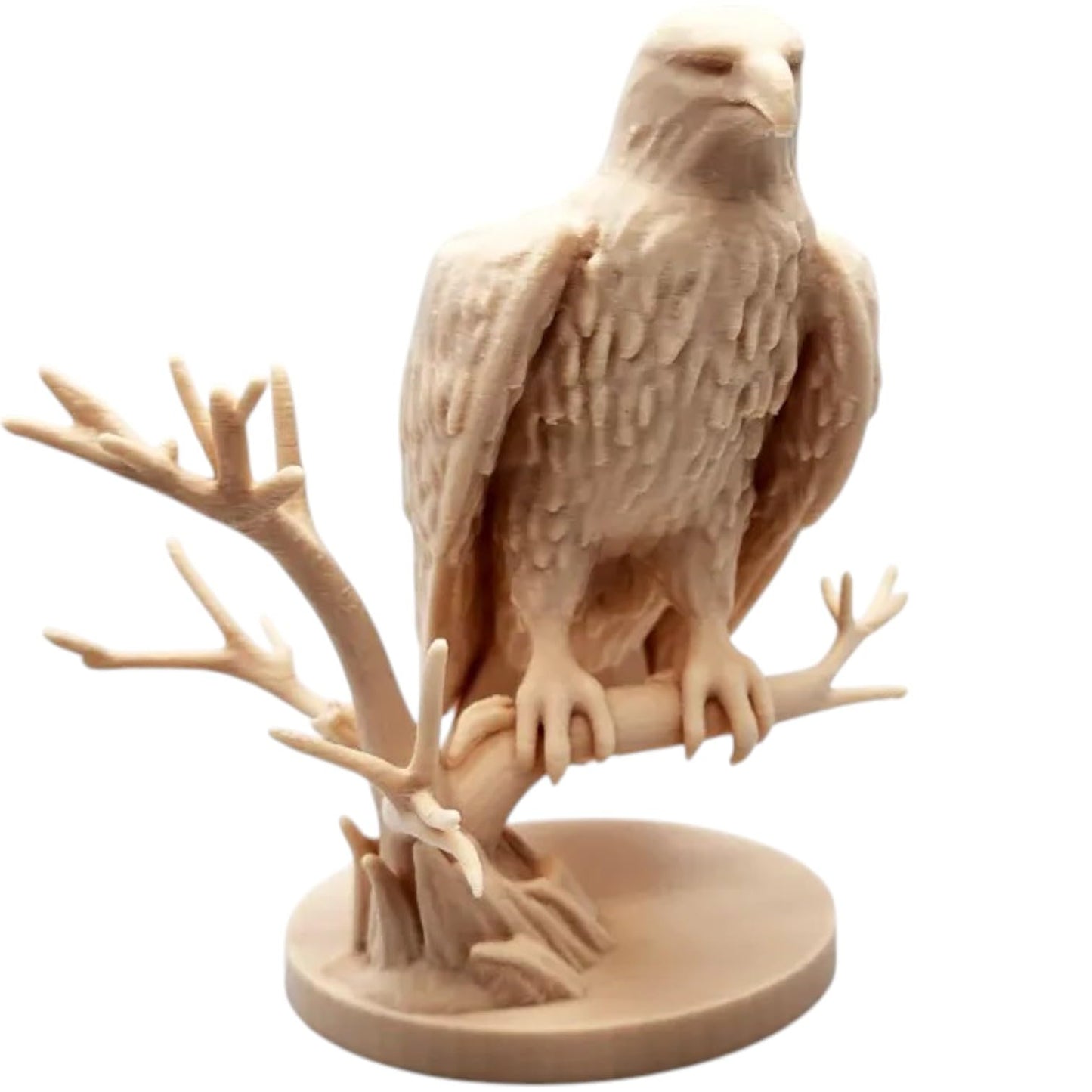 Eagle on Perch – Wood-Style 3D Printed Bald Eagle Figurine with Tree Branch Base – Wildlife Shelf Decor Sculpture – 3D Printed in Canada