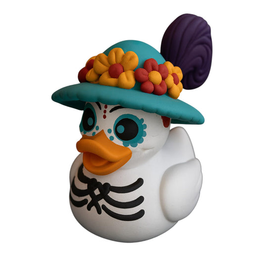 La Catrina Duck Figurine – Elegant Day of The Dead Inspired Collectible Décor with Colorful Hat & Floral Details – 3D Printed in Canada
