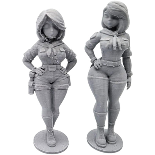 2 Female Scout Master Figurines – Detailed Leader Pose Statues for Display or Painting – 3D Printed in Canada