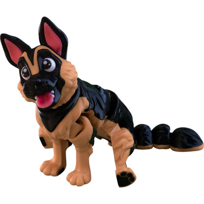 Articulated Cute German Shepherd Dog Figurine – Poseable Fidget Collectible for Teens & Adults – Flexible Jointed Pet Sculpture Desk Toy – 3D Printed in Canada
