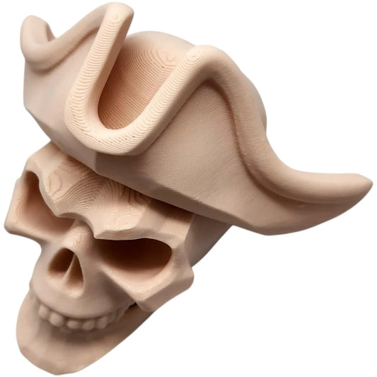 Pirate Skull Figurine – Buccaneer Skull with Tricorn Hat for Gothic Shelf Display, Props, or Decor – 3D Printed in Canada