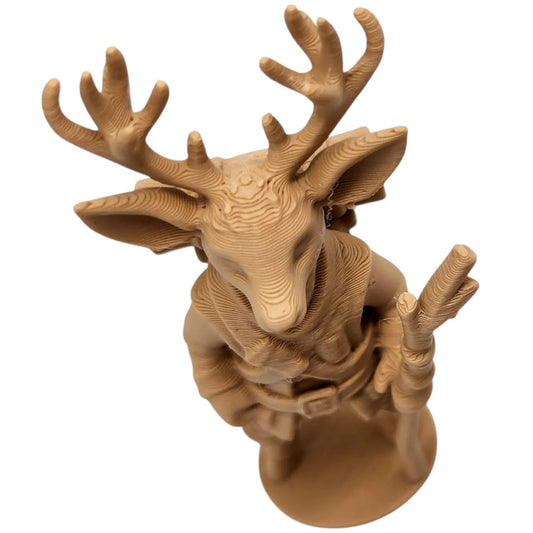 Reindeer Trekker Figurine with Antlers and Hiking Gear – Wood-Style 3D Printed Fantasy Forest Explorer Statue – 3D Printed in Canada