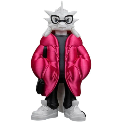 Lhukyveth “Lucy” Urban Creature Figurine – 3D Printed Designer Figure in Streetwear with Coffee Cup & Beanie – Art Toy for Teens & Adults – 3D Printed in Canada