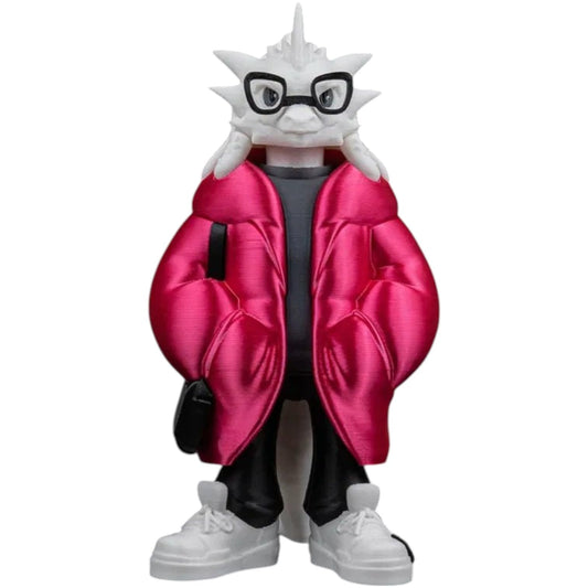 Lhukyveth “Lucy” Urban Creature Figurine – 3D Printed Designer Figure in Streetwear with Coffee Cup & Beanie – Art Toy for Teens & Adults – 3D Printed in Canada