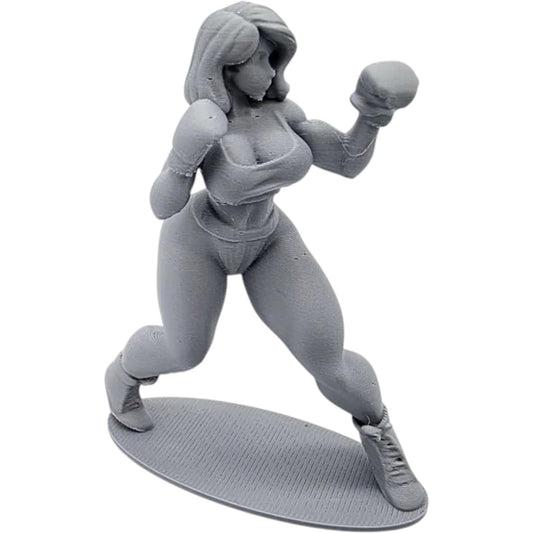 Female Boxer Figurine – Strong Woman Boxing Pose Statue for Display or Painting – 3D Printed in Canada