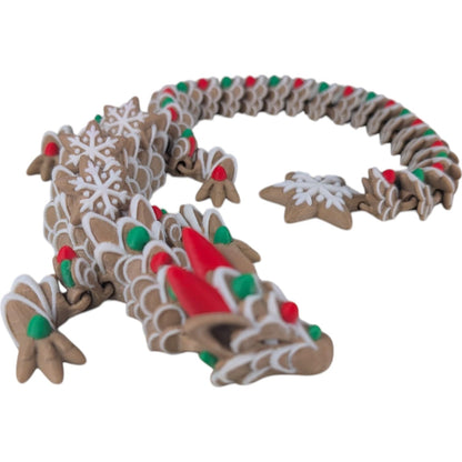 Gingerbread Articulating Dragon – Festive 3D Printed Figurine for Teens and Adults – Holiday Desk Accessory for Stress Relief and Collection – 3D Printed in Canada