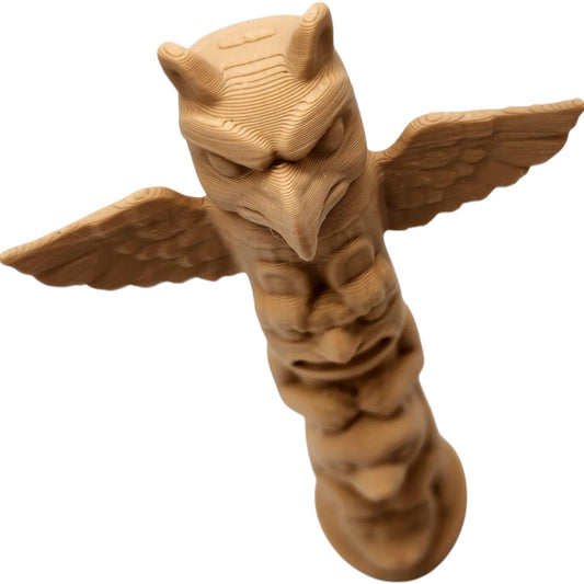 Full Eagle Totem Pole Figurine – Tribal-Inspired Wood Sculpture in PLA with Wood – 3D Printed in Canada