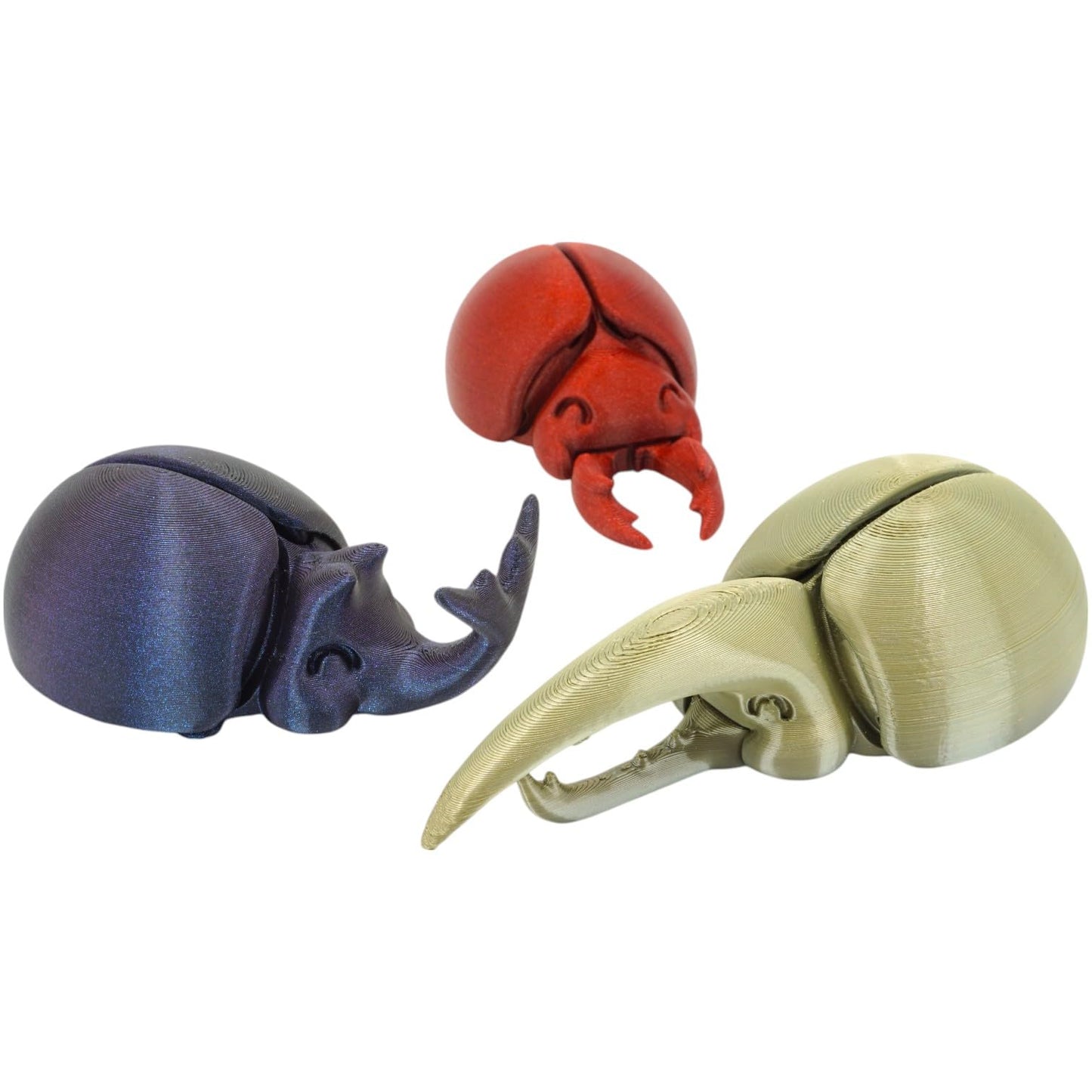 Happy Beetles Pack of 3 – Articulated Insect Fidget Figurines for Stress Relief, Collectible Decor, and DIY Painting Projects – 3D Printed in Canada