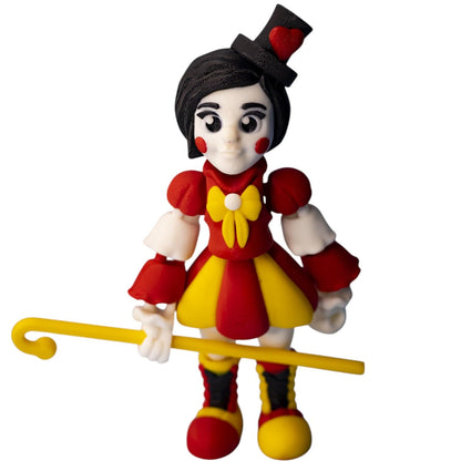 Whimsical Circus Clownette Figurine – Red & Yellow Display Model with Heart Hat and Cane – Collectible Shelf Decor for Teens & Adults – 3D Printed in Canada