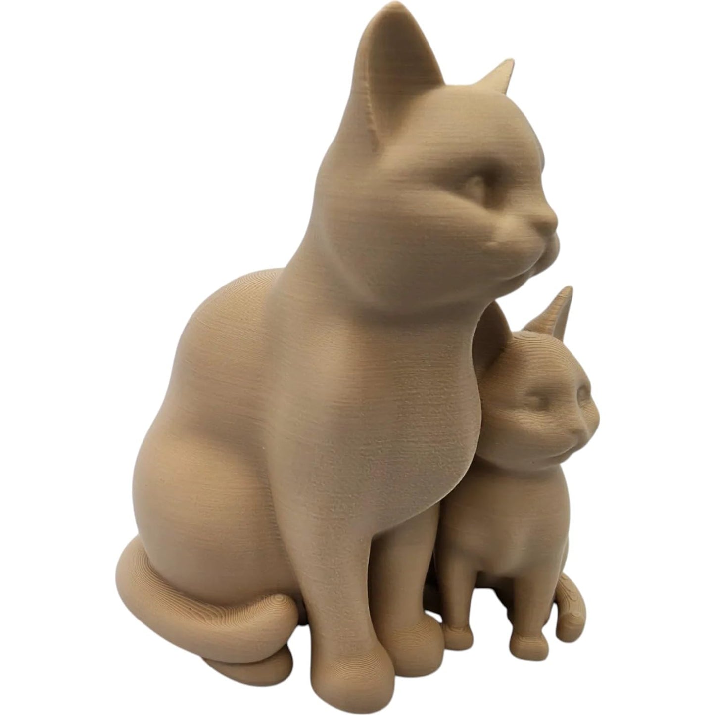Momma Cat and Kitten Figurine – Wood-Style 3D Printed Cat Sculpture Duo for Shelf, Gift, or Pet Memorial Display – 3D Printed in Canada