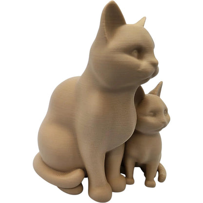 Momma Cat and Kitten Figurine – Wood-Style 3D Printed Cat Sculpture Duo for Shelf, Gift, or Pet Memorial Display – 3D Printed in Canada