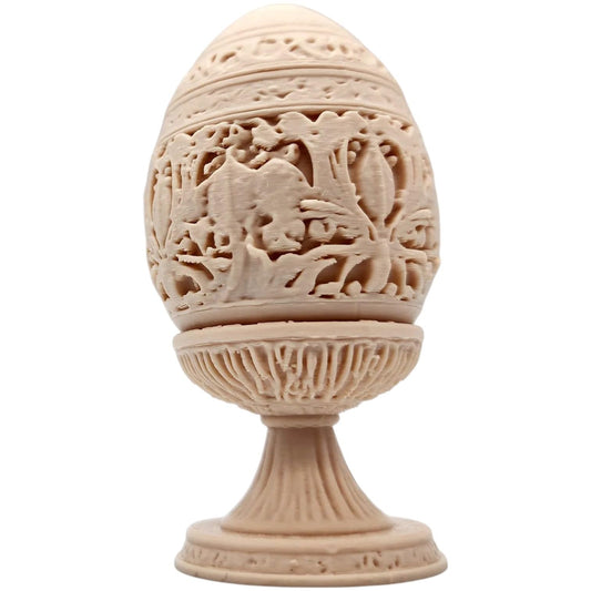 Ornate Easter Egg Sculpture – Decorative Egg on Pedestal with Intricate Filigree for Spring Decor, Collectors, or Display – 3D Printed in Canada