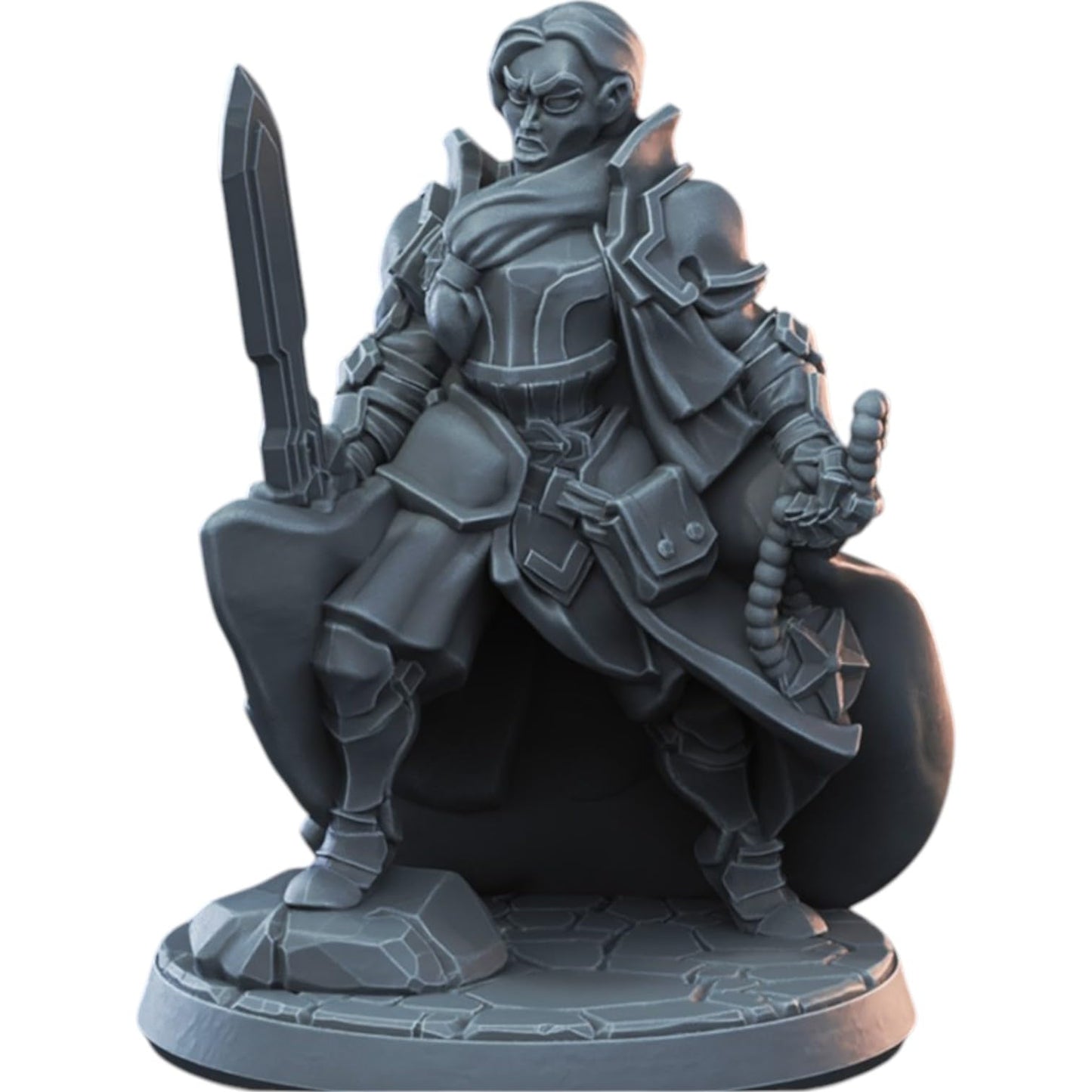 Female Knight Miniature with Sword & Mace for Tabletop RPG, Wargaming & Display – Armored Warrior Figure for Painting & Collectors – 3D Printed in Canada