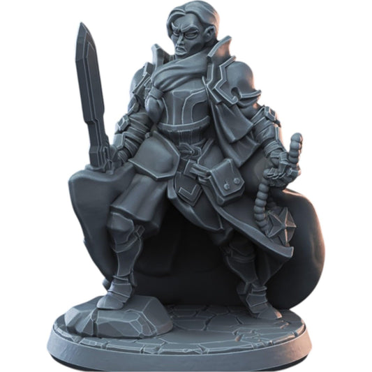 Female Knight Miniature with Sword & Mace for Tabletop RPG, Wargaming & Display – Armored Warrior Figure for Painting & Collectors – 3D Printed in Canada