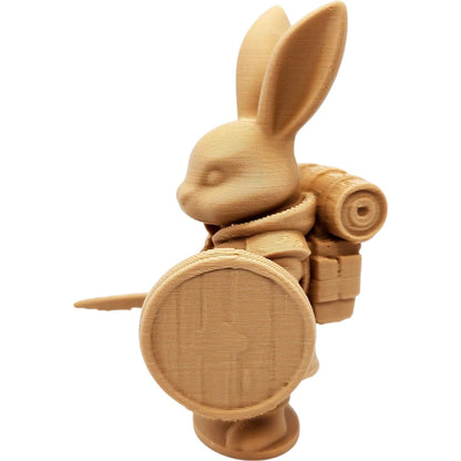 Bunny Warrior Figurine with Shield and Sword – Wood-Style 3D Printed Fantasy Rabbit Miniature for TTRPG or Shelf Display – 3D Printed in Canada