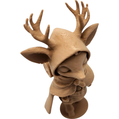 Reindeer Scout Figurine with Hood and Antlers – Wood-Style 3D Printed Fantasy Deer Character Sculpture – 3D Printed in Canada