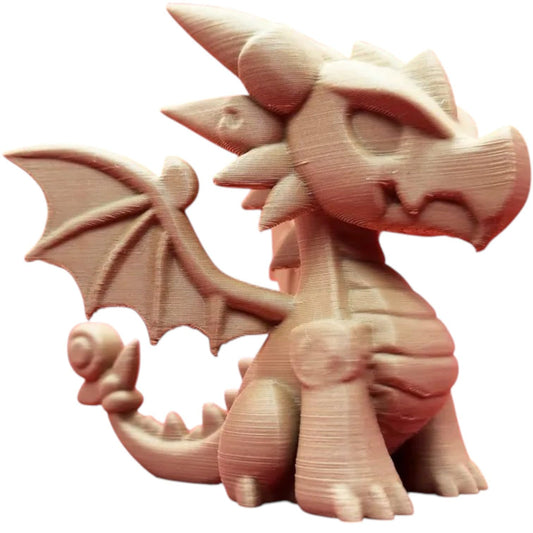 Wood-Carved Dragon Toy #1 – Playful Fantasy Figurine with Spiral Tail & Rounded Wings – Cute Desk or Shelf Decor – 3D Printed in Canada
