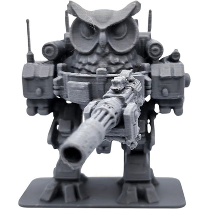 Owl Mechwarrior Figurine – 3D Printed Armored Owl Robot Statue for Sci-Fi Shelf Display, Tabletop Games, or Collector Gifts – 3D Printed in Canada