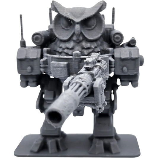 Owl Mechwarrior Figurine – 3D Printed Armored Owl Robot Statue for Sci-Fi Shelf Display, Tabletop Games, or Collector Gifts – 3D Printed in Canada