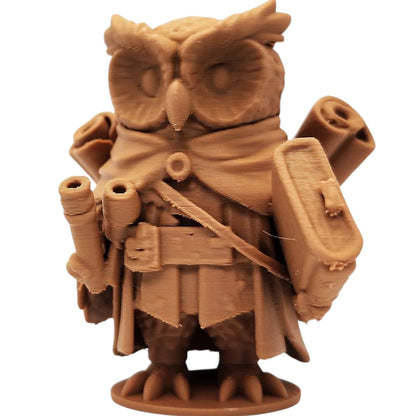 The Scholar Owl Figurine – Fantasy Owl with Scrolls, Satchels & Books – Owls & Dragons Collection – Paintable Academic Sculpture – 3D Printed in Canada