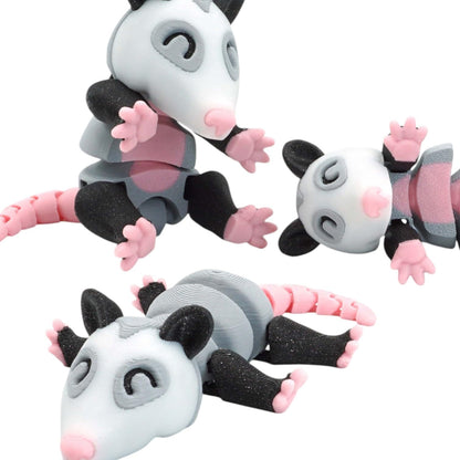 Articulated Opossum Fidget Figures – Cute Flexible Posable Desk Critters for Stress Relief or Shelf Décor – Set of 2 – 3D Printed in Canada
